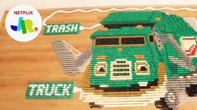 45,000 Falling Dominoes: Trash Truck Edition 💚 Domino Screenlink | Netflix Jr