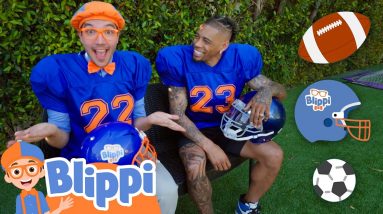 Blippi Learns About Football With Joe Haden | Sports for Kids | Educational Videos for Kids