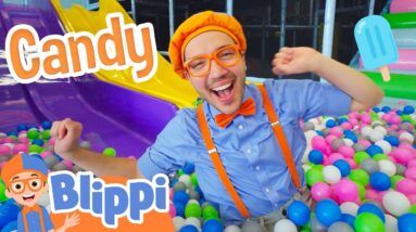 Blippi Jumps and Slides at the Candyland Indoor Playground | Colorful Videos for Kids